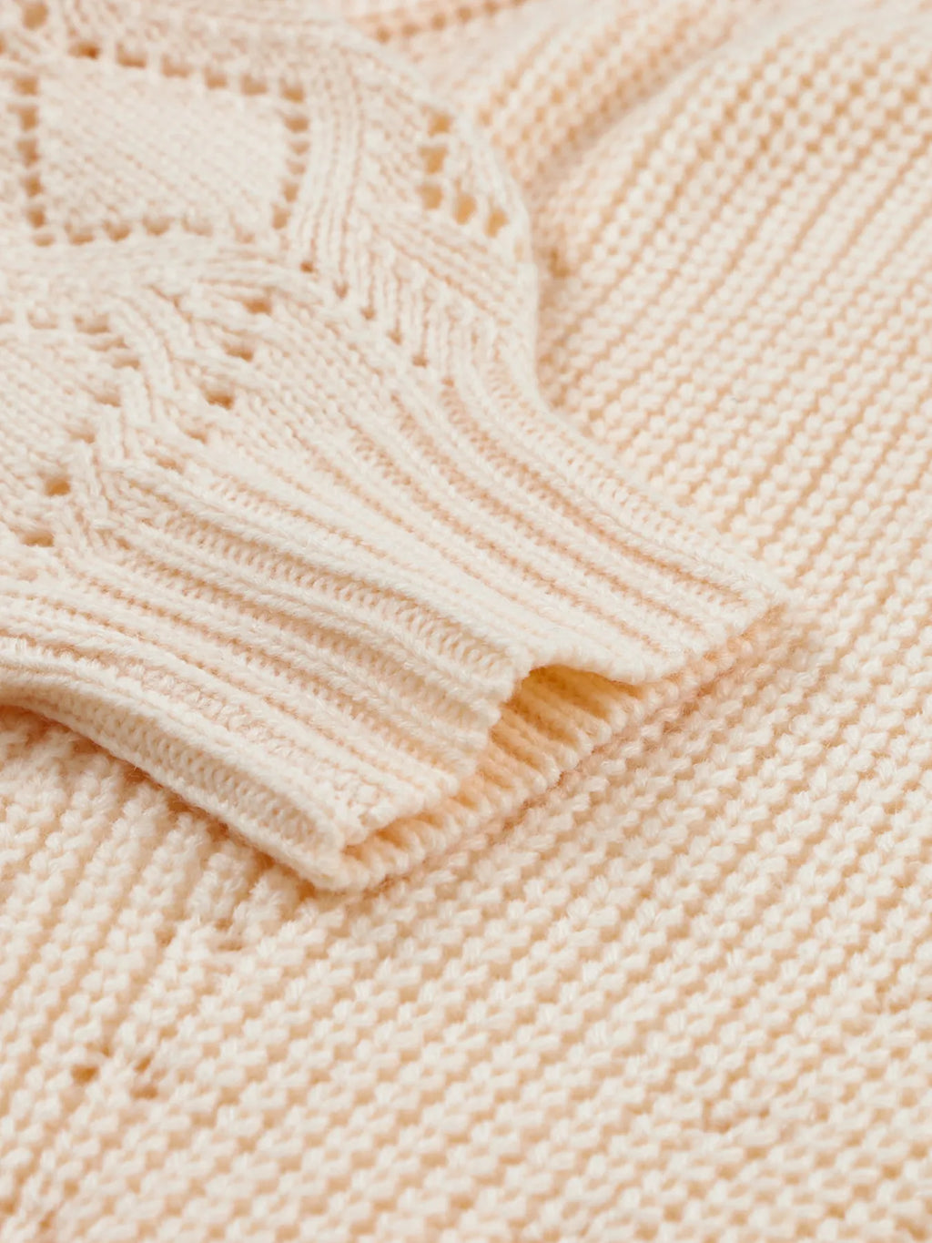 Sarah Express Women's Openwork Round Neck Long Sleeve Sweater