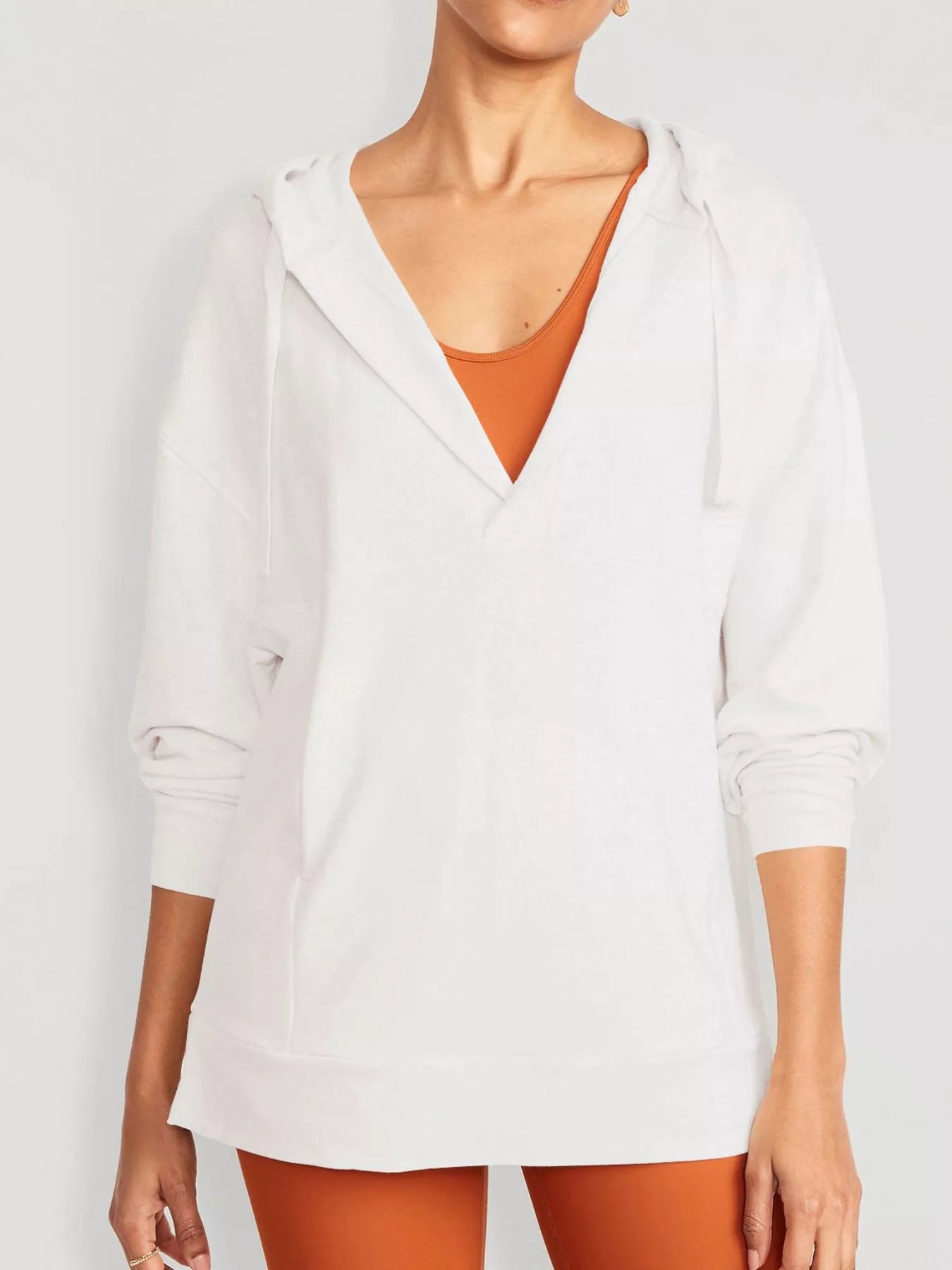 Sarah Express Women's Drawstring Kangaroo Pocket Long Sleeve Hoodie Cream