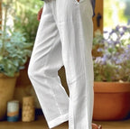 Women's Cotton Straight Leg Pants - Casual Mid-Waist Loose Fit Trousers