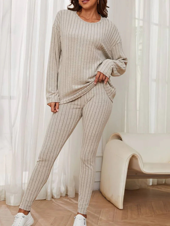 Women's Casual Cotton Two-Piece Matching Set Long Sleeve Top & Trousers