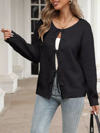 Sarah Express Women's Tie-Front Long Sleeve Cardigan - Ribbed Knit Sweater with Pockets