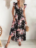Women's Black Floral Print Dress Polyester