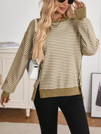 Sarah Express Women's Exposed Seam Striped Contrast Sweatshirt