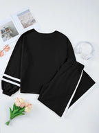 Sarah Express Women's Contrast Trim Round Neck Top and Pants Set