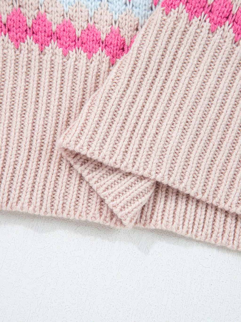 Sarah Express Women's Stripe Eyelet Patterned Drop Shoulder Sweater