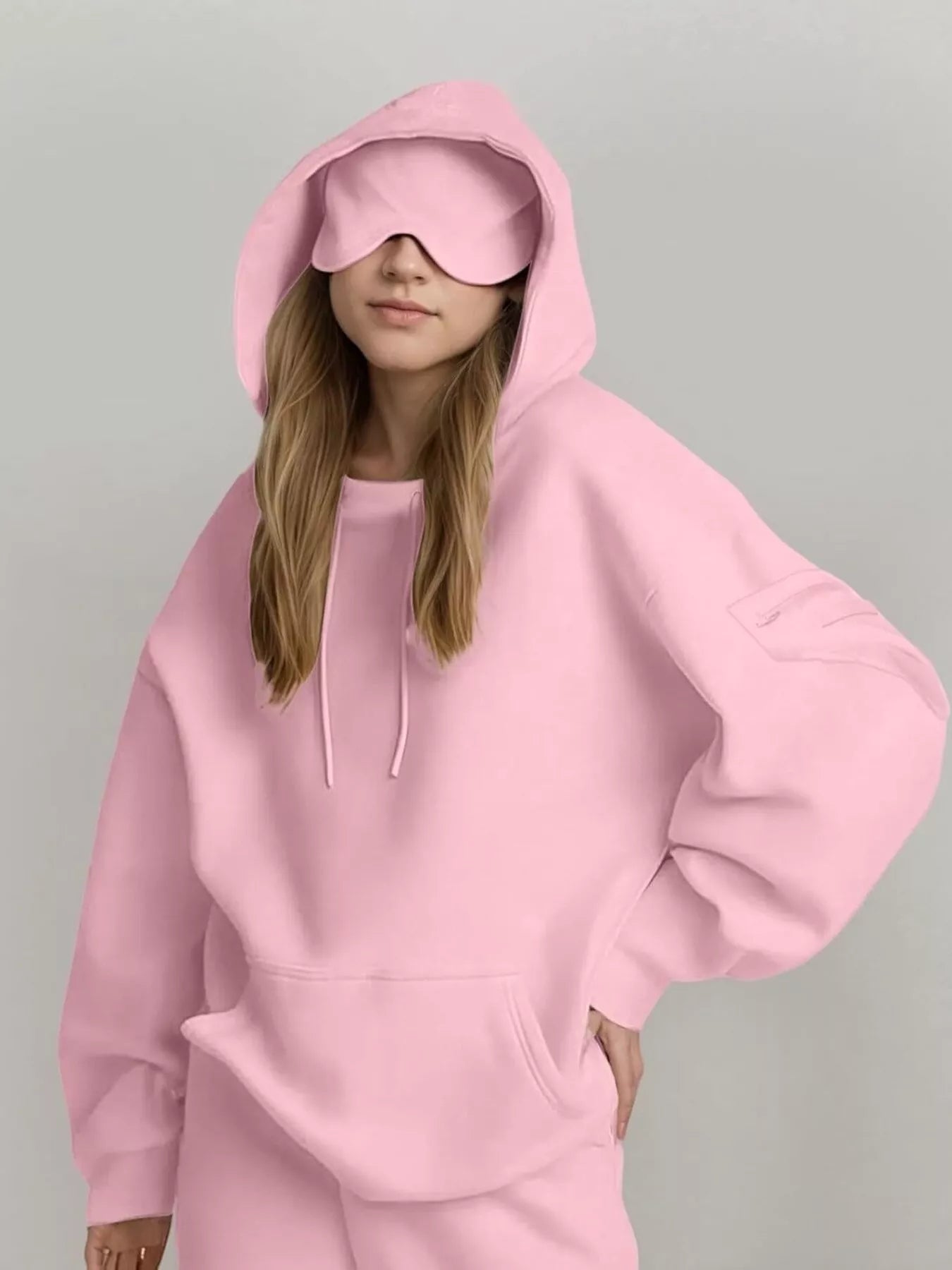 Sarah Express Women's Oversized Kangaroo Pocket Long Sleeve Hoodie Plus Size Blush Pink