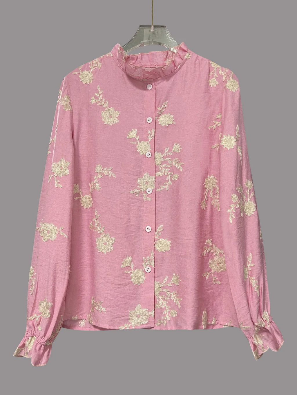 Sarah Express Women's Flower Button Up Long Sleeve Shirt