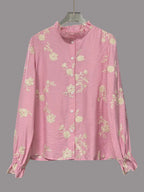 Sarah Express Women's Flower Button Up Long Sleeve Shirt