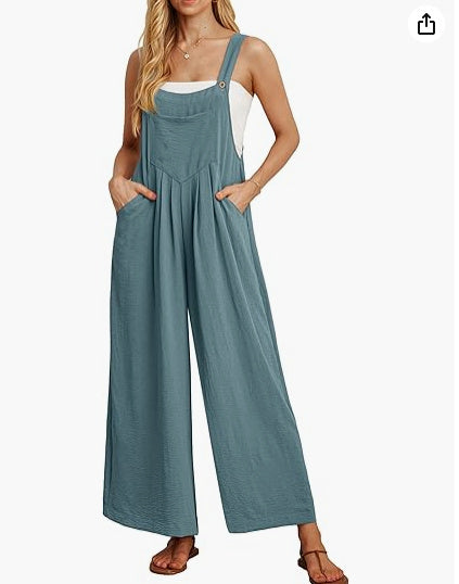Women's Casual Loose Jumpsuit Pockets Polyester One Piece