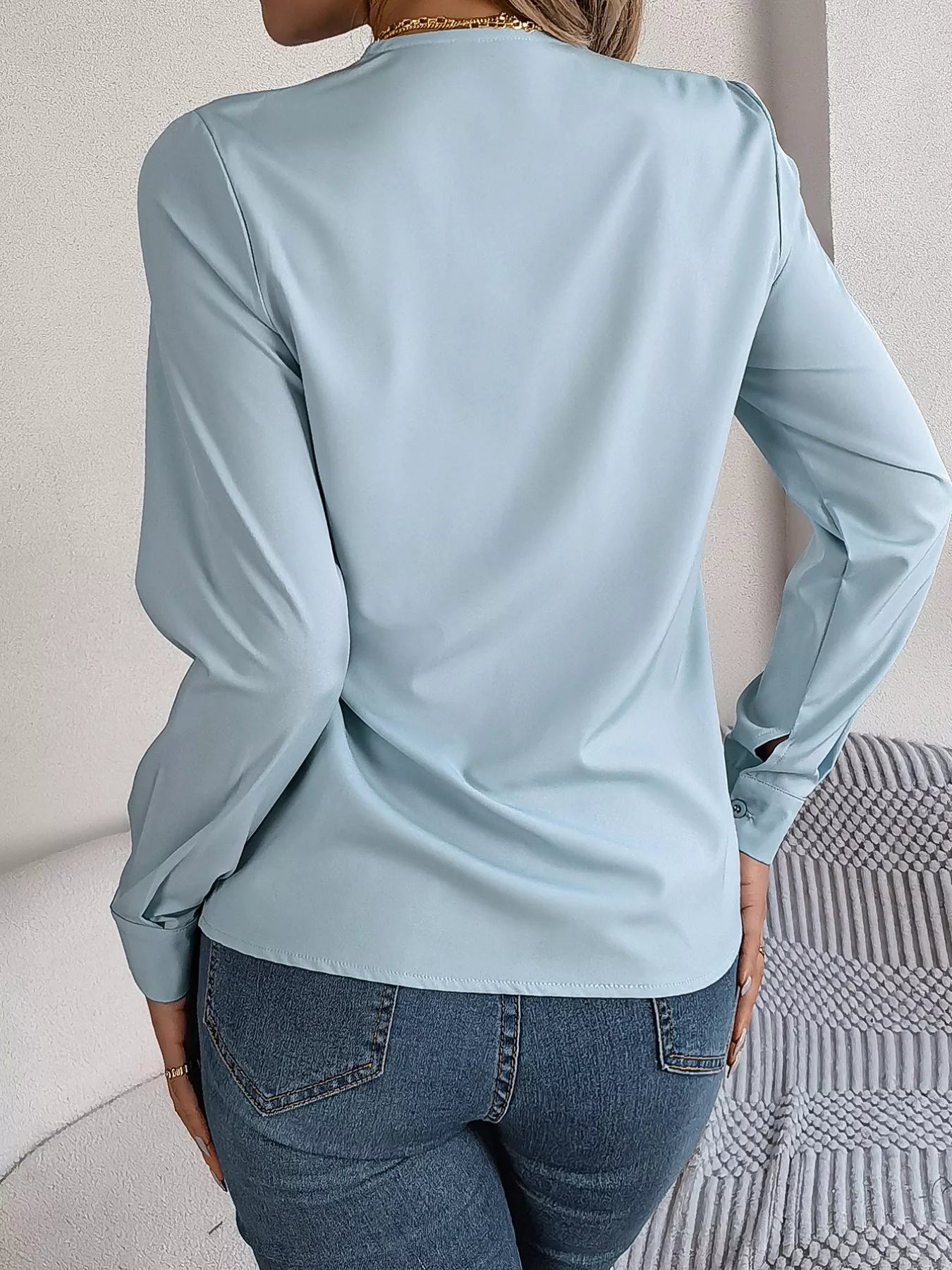Sarah Express Women's Layered V-Neck Long Sleeve Blouse