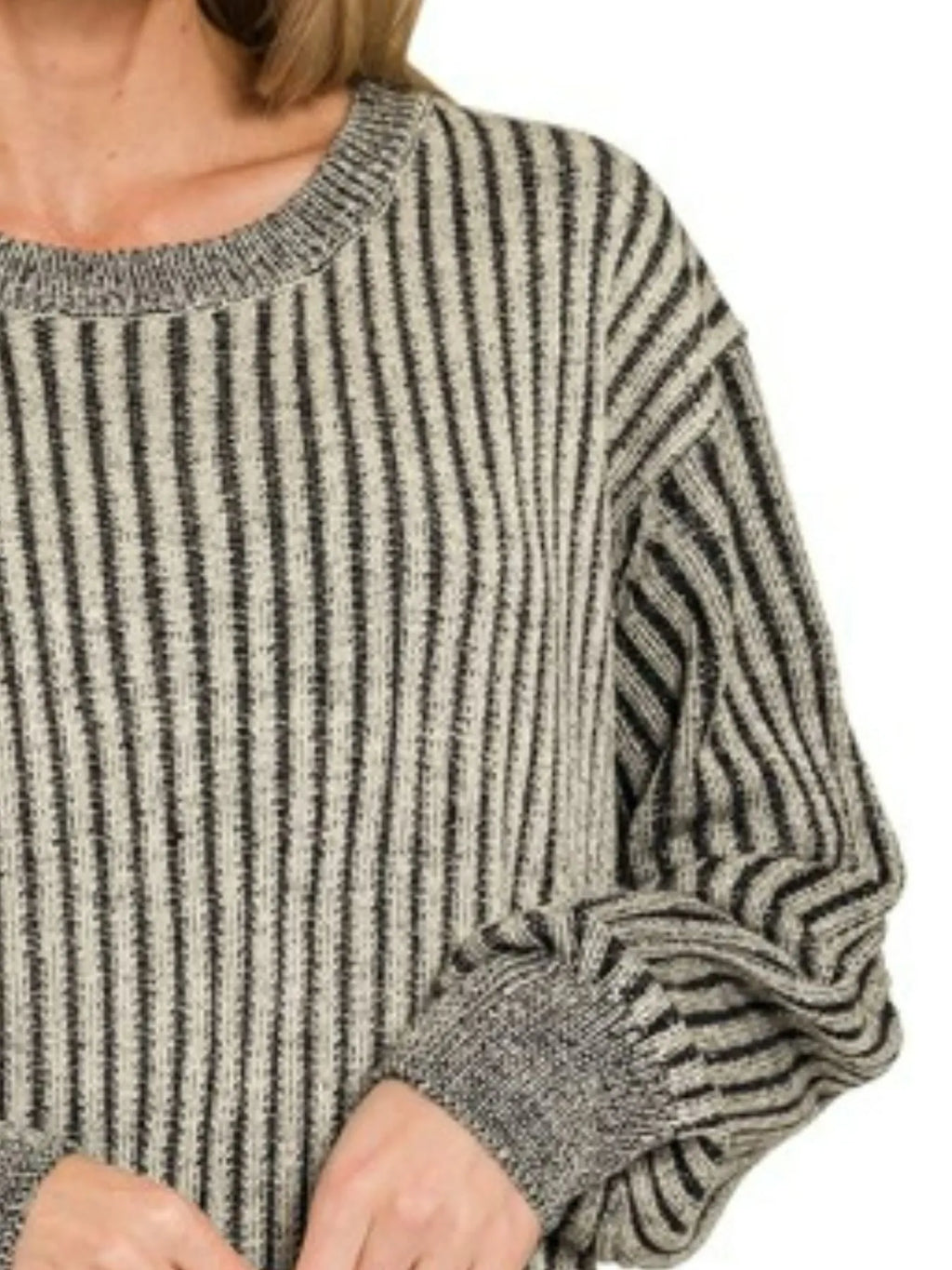 Curved Hem Two-Tone Ribbed Sweater