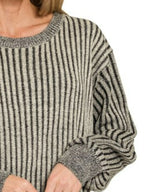 Curved Hem Two-Tone Ribbed Sweater
