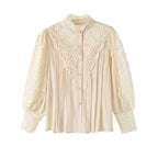 Women's Lace Stand Collar Blouse Long Sleeve Puff Sleeve Shirt
