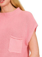 Sarah Express Women’s Pink Ribbed Mock Neck Sweater Vest Casual