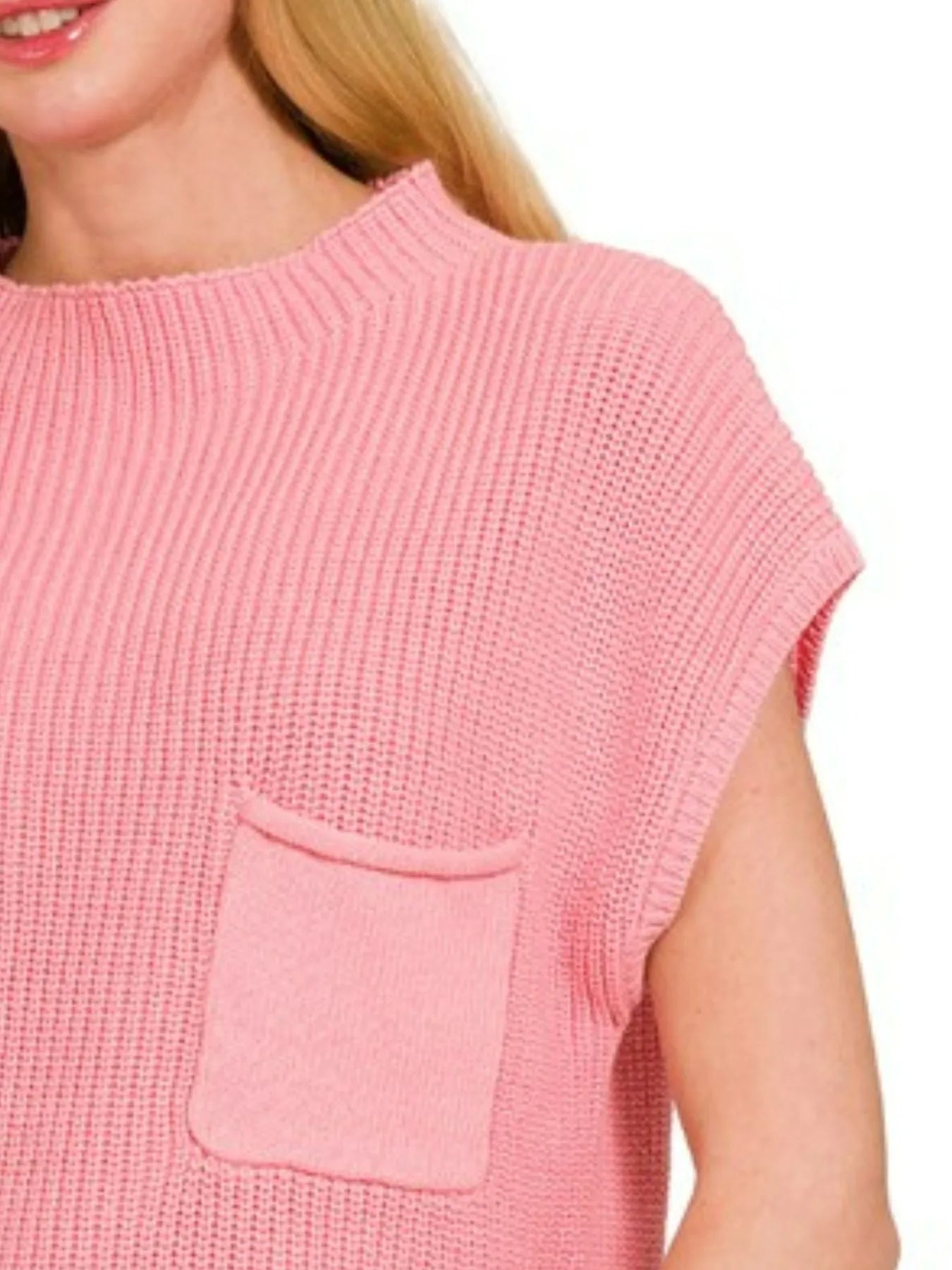 Sarah Express Women’s Pink Ribbed Mock Neck Sweater Vest Casual