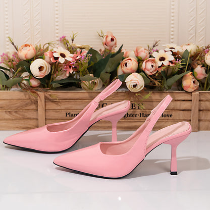 Sarah Express Women's Pointed-Toe Stiletto Heels | Patent Leather Open-Back High Heels Pink