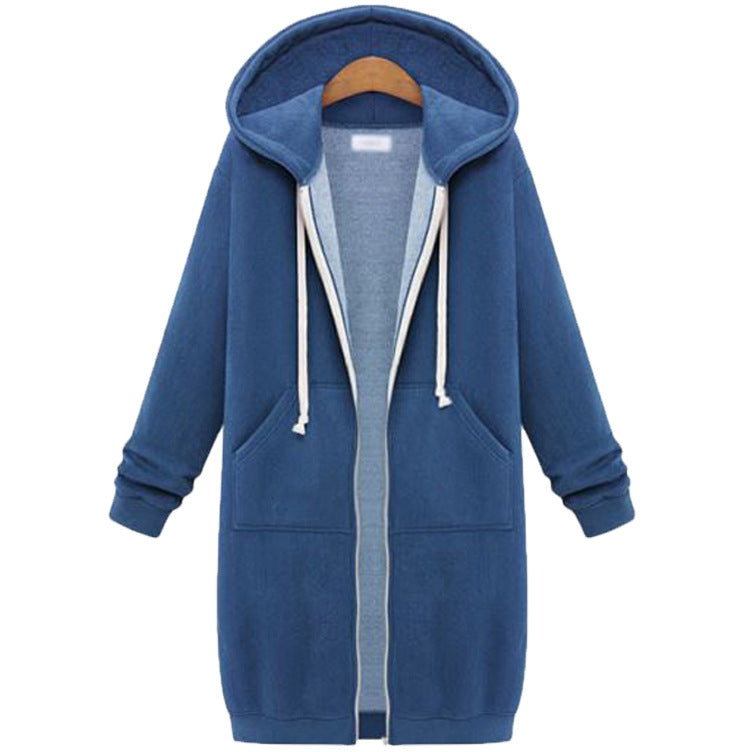 Women's Hooded Fleece Long Jacket with Zipper