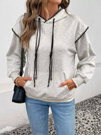 Sarah Express Women's Contrast Trim Drawstring Hoodie with Kangaroo Pocket
