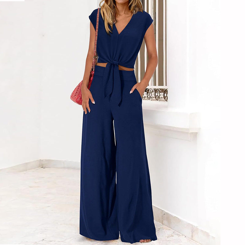 High Waist Wide Leg Pants Suit Two Piece Sleeveless Set