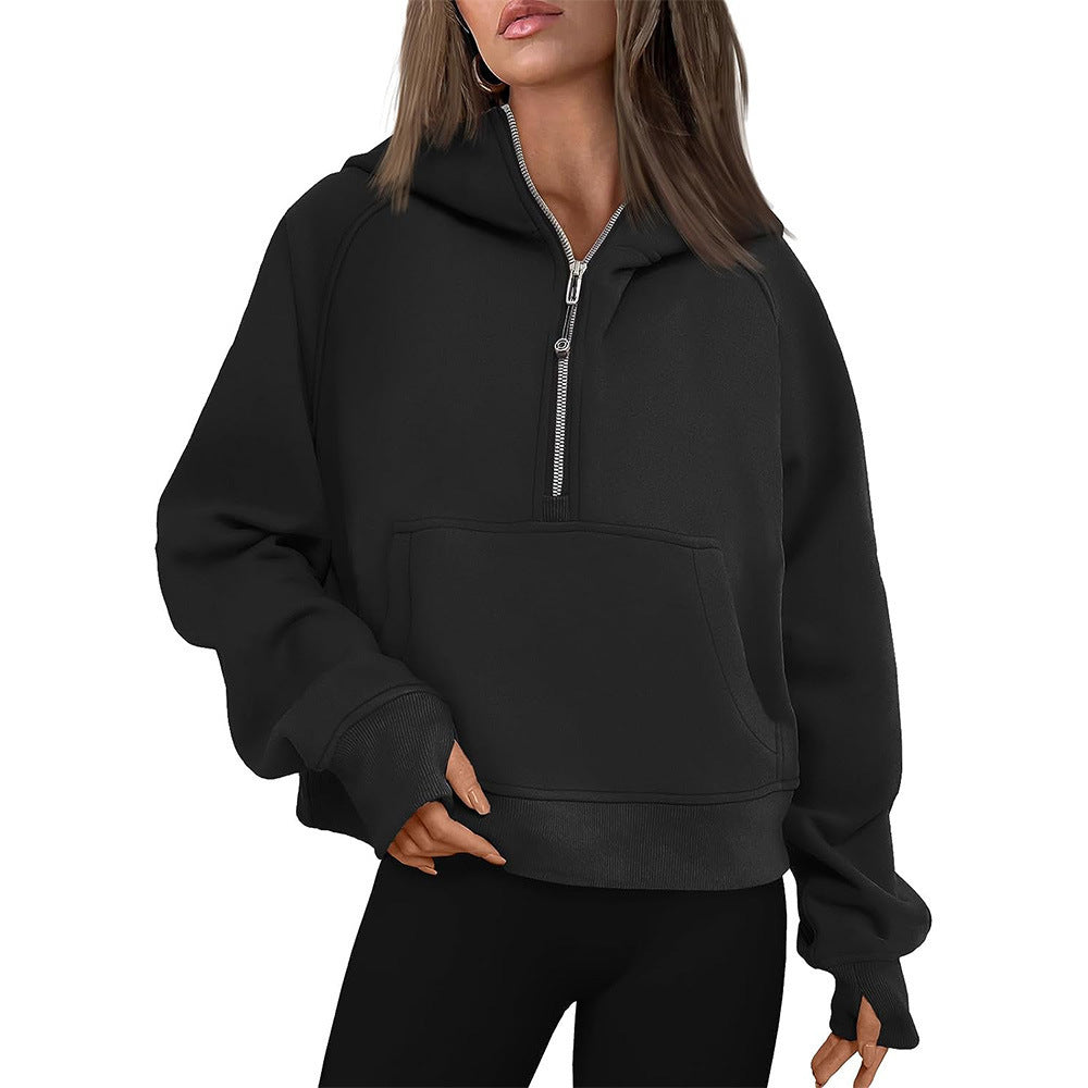 Women's Hooded Zipper Sweater Fleece Lined Fall Winter Casual Loose Fit Outerwear