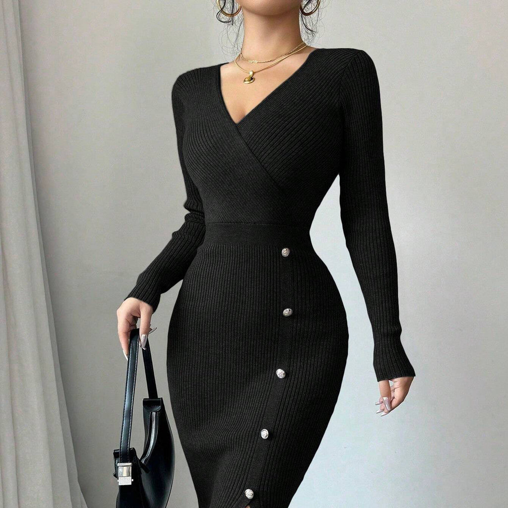 Women's High Waist Long Sleeve Bodycon Knit Maxi Dress Sheath