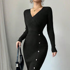 Women's High Waist Long Sleeve Bodycon Knit Maxi Dress Sheath