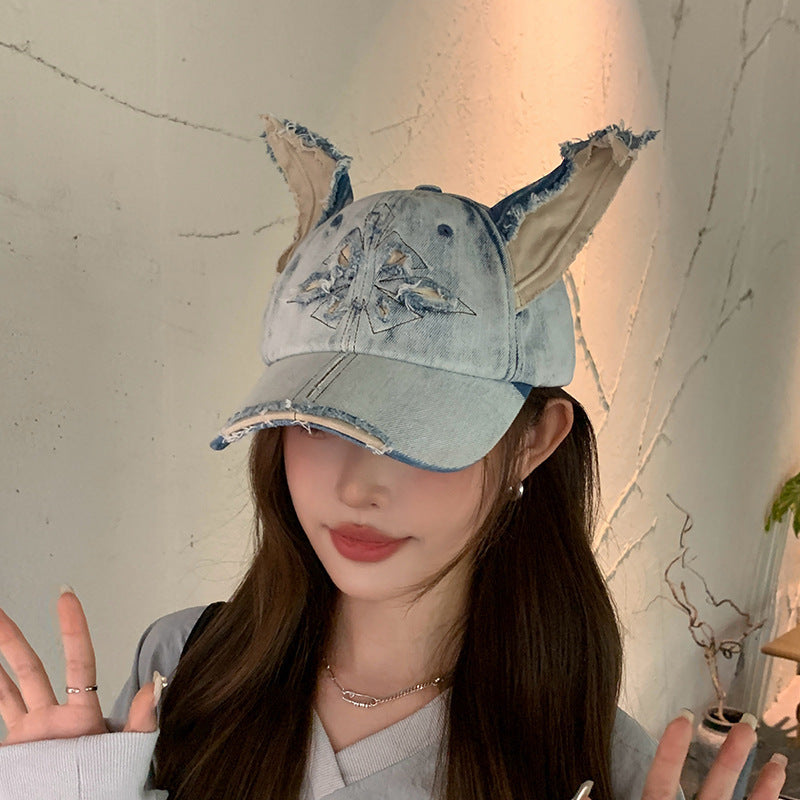 Women's Doberman Graphic Baseball Cap Distressed Denim Adjustable Hat Casual Streetwear