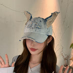 Women's Doberman Graphic Baseball Cap Distressed Denim Adjustable Hat Casual Streetwear