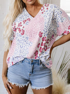 Sarah Express Women's Leopard Print V-Neck Casual Blouse Dusty Pink