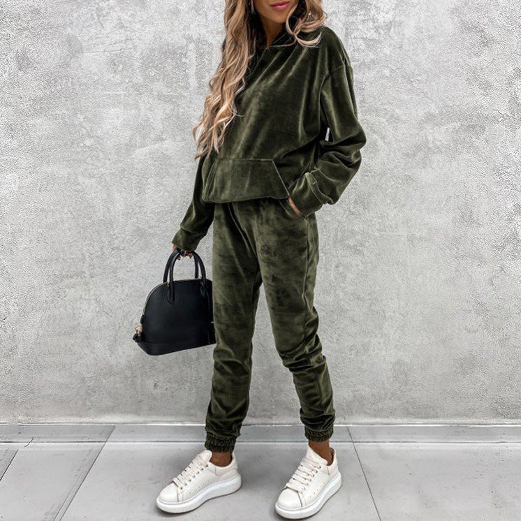 Velvet Hoodie Jogger Set Two-Piece Athleisure Tracksuit