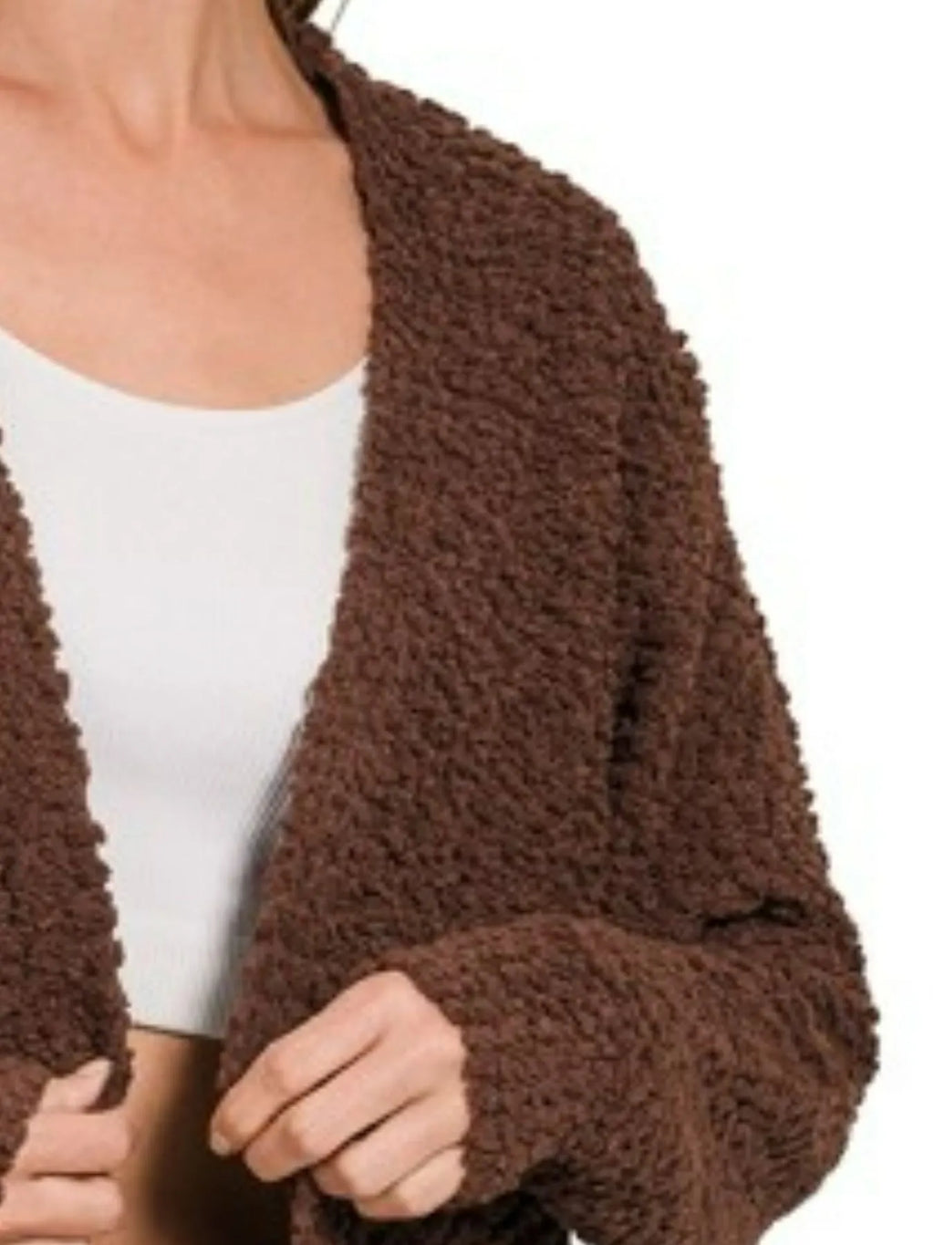 Sarah Express Women’s Brown Boucle Knit Cardigan with Pockets Casual