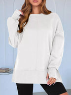 Sarah Express Women's Side Slit Round Neck Long Sleeve Sweatshirt