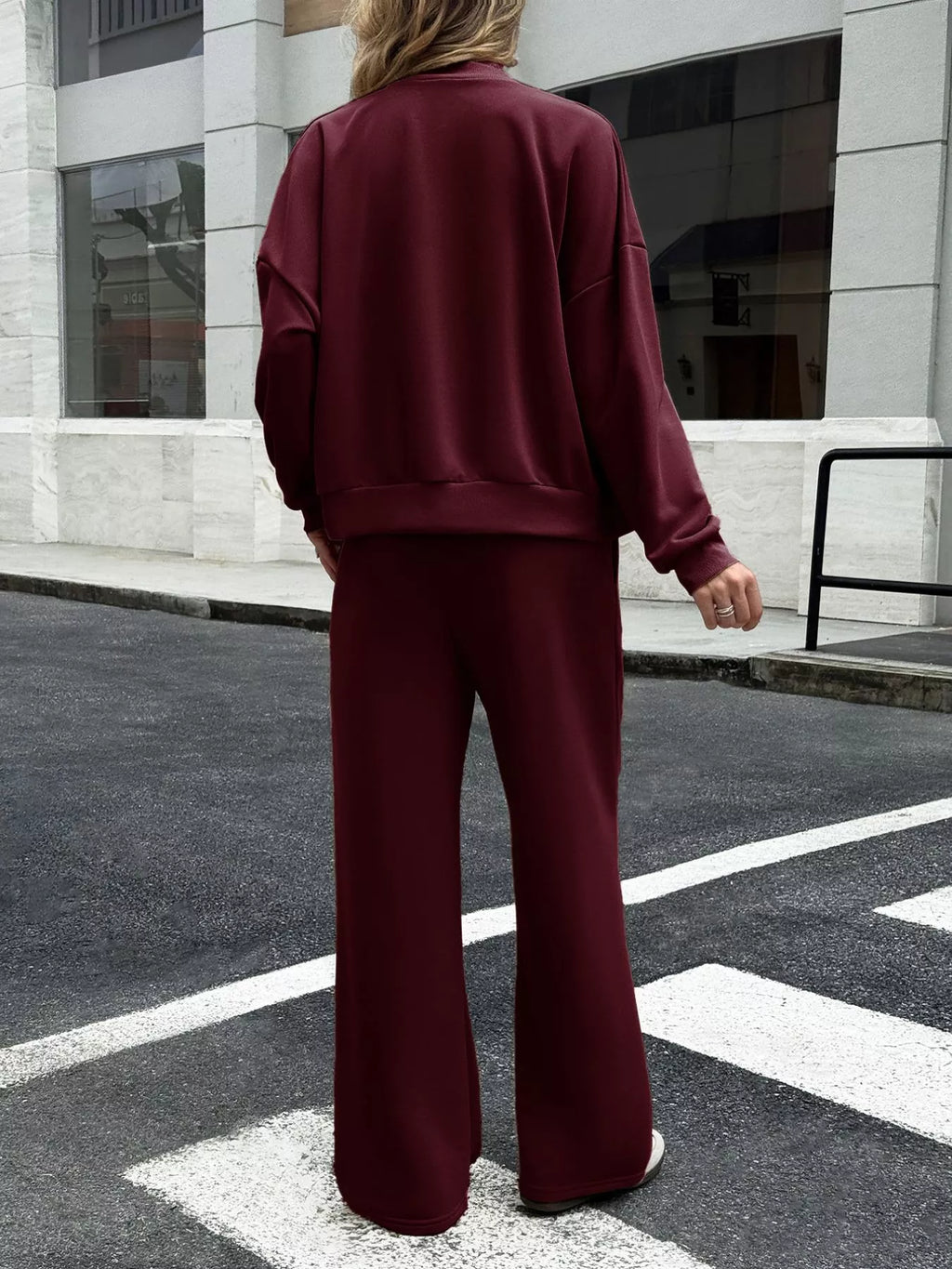 Sarah Express Women's Zip Up Drop Shoulder Top and Pants Set