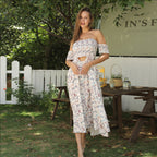 Women's Off Shoulder Floral Maxi Dress Strapless Elegant Summer
