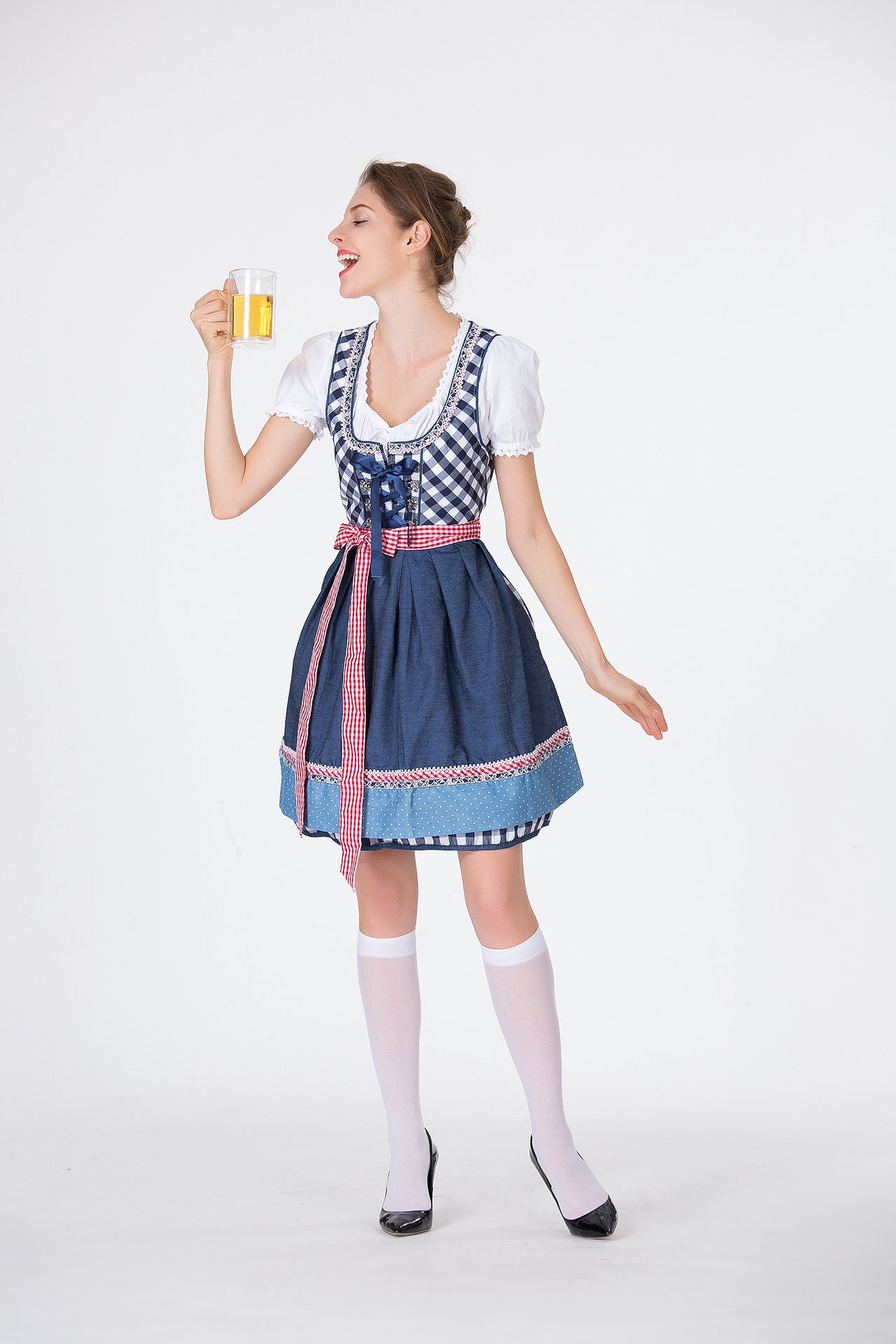 Women's Bavarian Dirndl Beer Dress 3-Piece Oktoberfest Costume with Top Skirt Apron