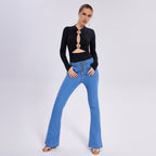 Women's Long Sleeve Fitted Top with Metal Accent Detail