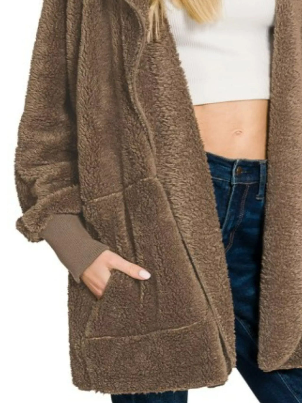 Sarah Express Women’s Oversized Hooded Faux Fur Jacket with Pockets