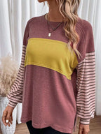 Sarah Express Women's Striped Color Block Long Sleeve T-Shirt