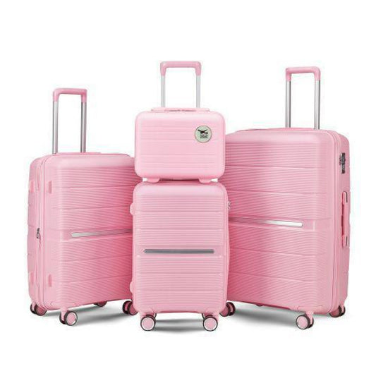 Sarah Express 4-Piece PU Leather Luggage Set for Women – Travel Bag Set in Pink, Apricot & Orange