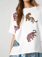 Sarah Express Women's Sequin Tiger Round Neck T-Shirt