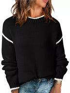 Sarah Express Women's Contrast Trim Long Sleeve Sweater