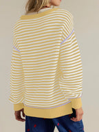Sarah Express Women's Striped Round Neck Long Sleeve Sweater - Ribbed Knit Pullover