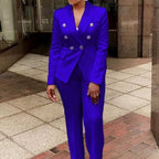 High Waist Two-Piece Blazer Pant Suit Button Front