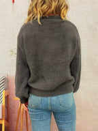 Sarah Express Women's Fuzzy Button-Up Long Sleeve Cardigan