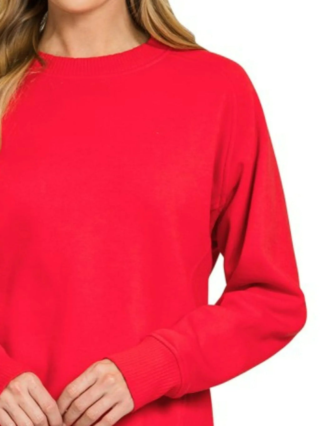 Fleece Round Neck Ribbed Side Raglan Sweatshirt