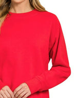 Fleece Round Neck Ribbed Side Raglan Sweatshirt