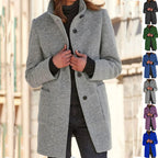 Women's Stand Collar Woolen Coat Button Front Outerwear