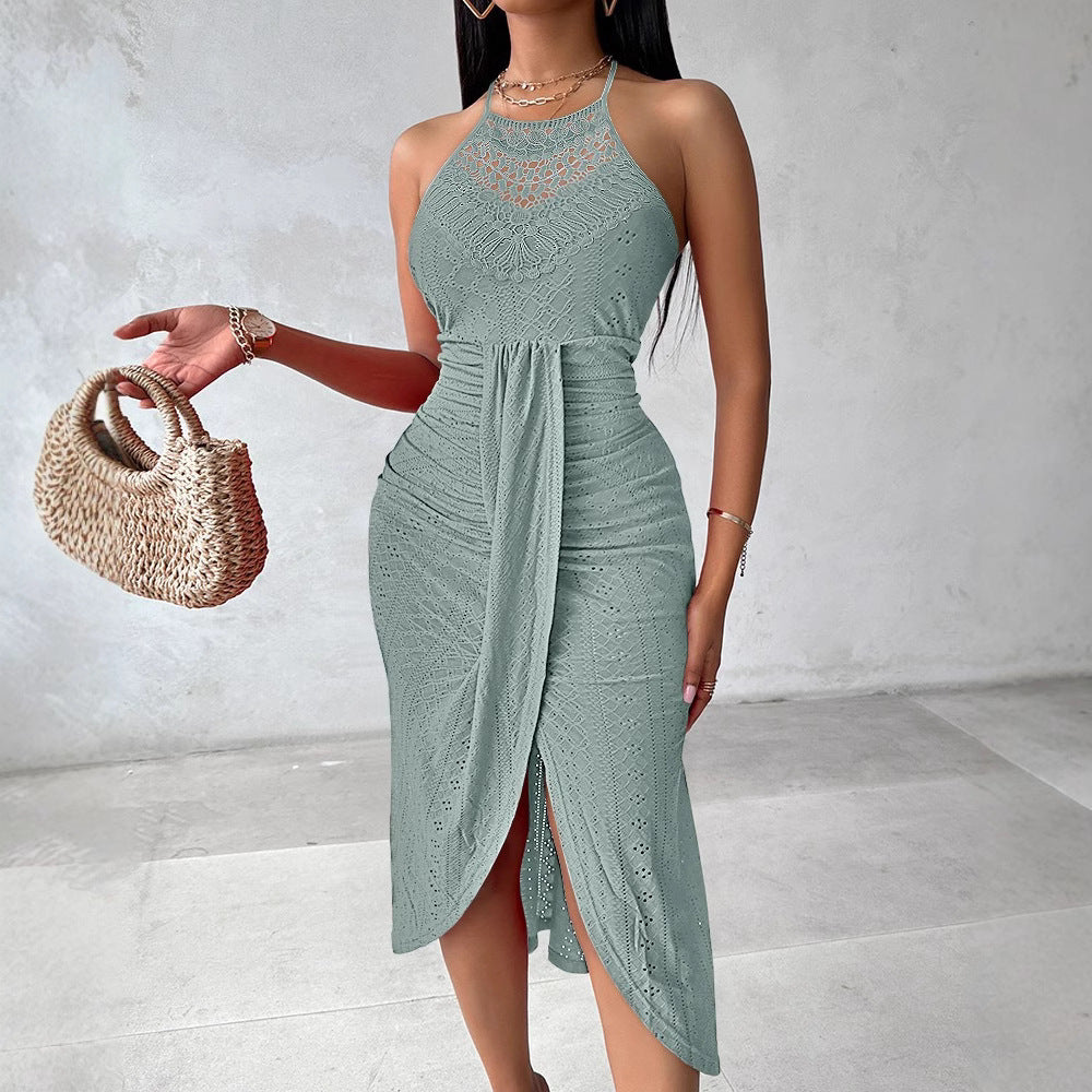 Asymmetric Halter Dress Sleeveless Street Style Mid Length