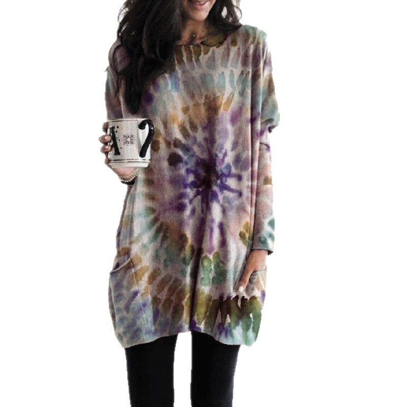 Women's Spiral Print Batwing Sleeve Long Sleeve Sweatshirt