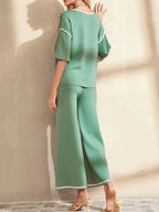 Sarah Express Women's Contrast Trim T-Shirt and Drawstring Pants Set